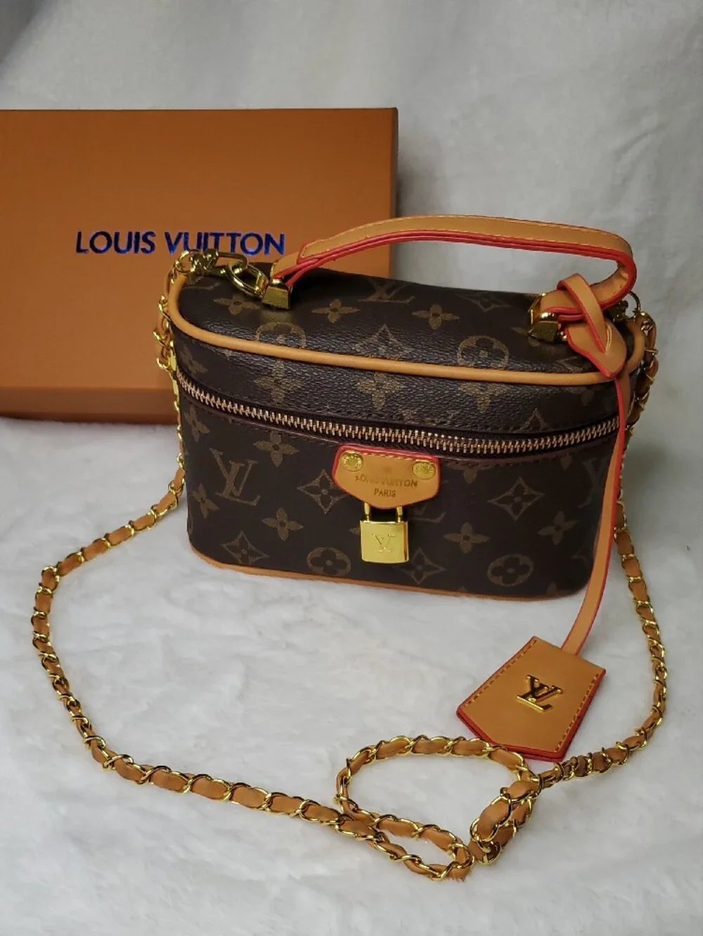 Lv💠 Brown Monogram Crossbody with Tan and Red-Trim